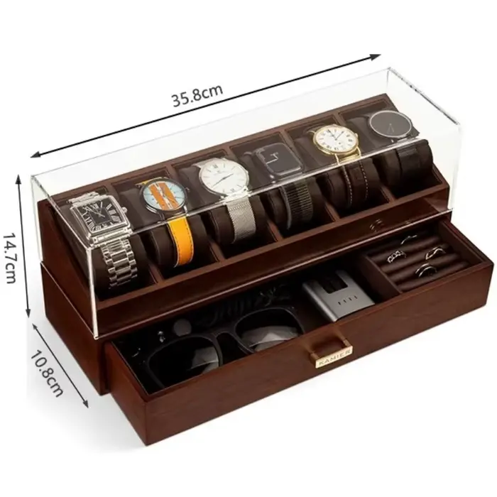 Boîte de rangement de montre en bois, organisateur de montre de luxe pour hommes, anti-poussière, bi