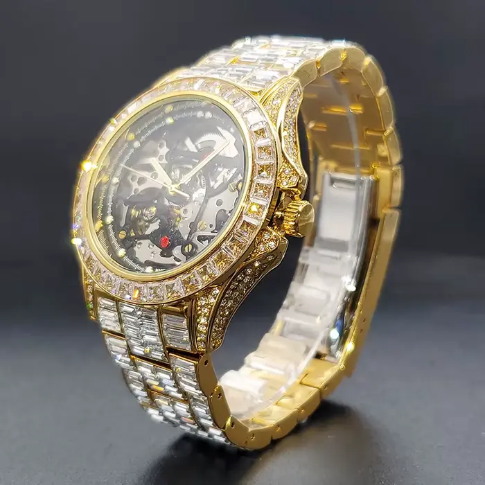 Montre automatique de luxe en diamant pour homme, style de rue, Hip Hop, Shoous Men Mechaincal Watch