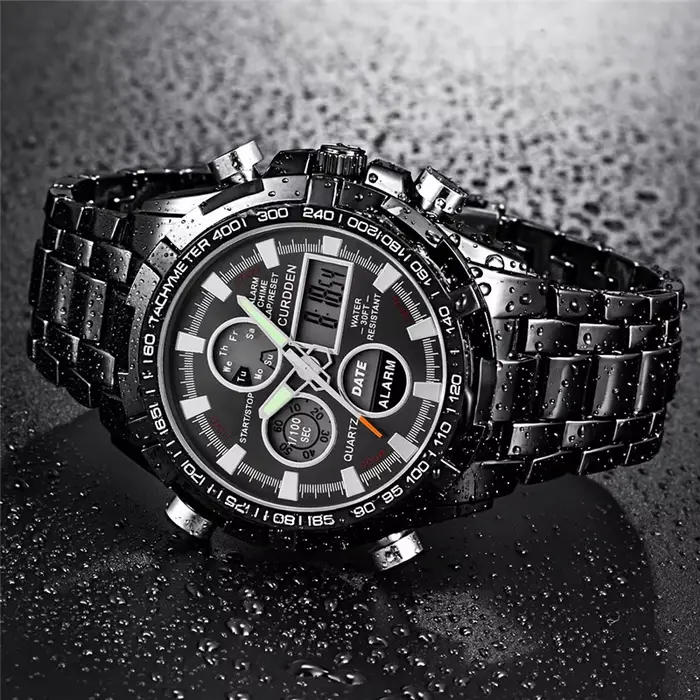 Grande marque montres pour hommes mode alliage bande double temps multi-fonction sport chronographe Montre d'affaires