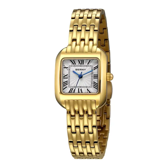 Montre carrée en or BERNY pour femmes, résistante à l'eau, quartz, design mode et décontracté, idéale pour les occasions professionnelles, décontractées et formelles