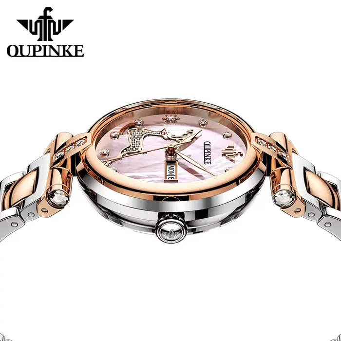 OUPINKE 3180 montre-bracelet mécanique pour femme élégant luxe bracelet en acier or Rose double calendrier montres entièrement automatiques pour dames