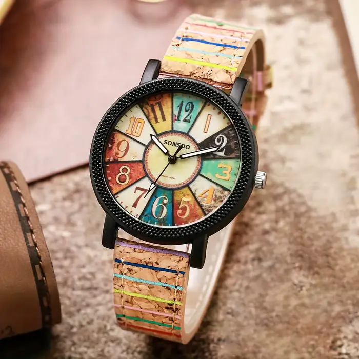 2 pièces/ensemble montre pour femme Vintage Bracelet en cuir analogique Quartz