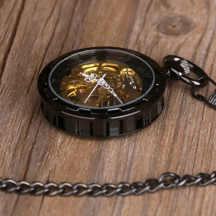 Montre de poche mécanique squelettée noire/argentée