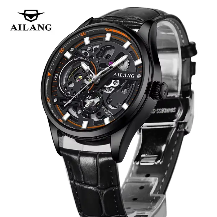 Montre mécanique squelette pour homme de la marque AILANG, bracelet en cuir blanc, étanche, lumineus