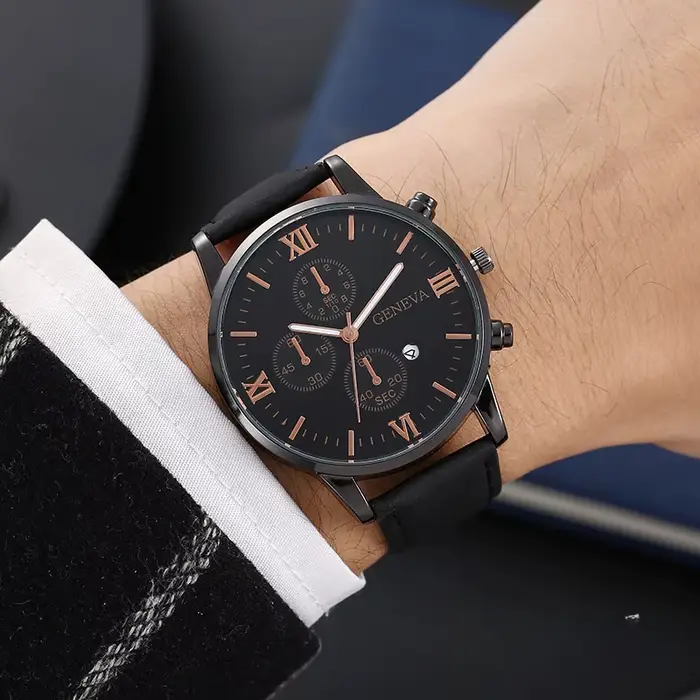 Hot 2025 décontracté hommes genève montres à Quartz calendrier bracelet en cuir Wirstwatch livraison directe horloge Relogio Masculino liquidation vente