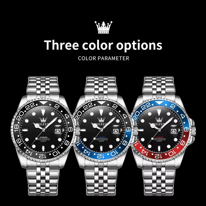 Montre-bracelet OLEVS en acier inoxydable lumineuse pour homme avec grande date et résistance à l'eau pour occasions spéciales et tenues formelles