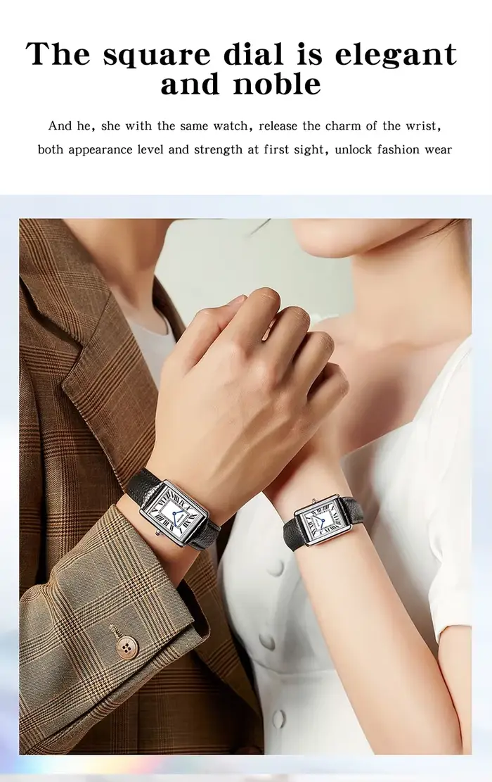SANDA Couple réservoir montres résistant à l'usure bracelet en cuir de luxe cadran carré 30M étanche sport décontracté