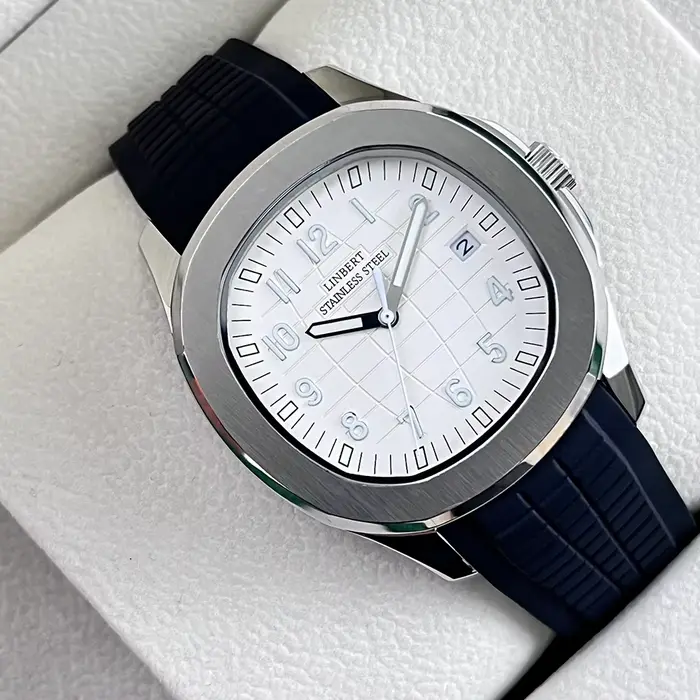 Nouvelle montre mécanique automatique LINBERT pour hommes en caoutchouc blanc, résistante à l'eau, avec indicateur lumineux et boîtier en acier inoxydable pour différentes occasions
