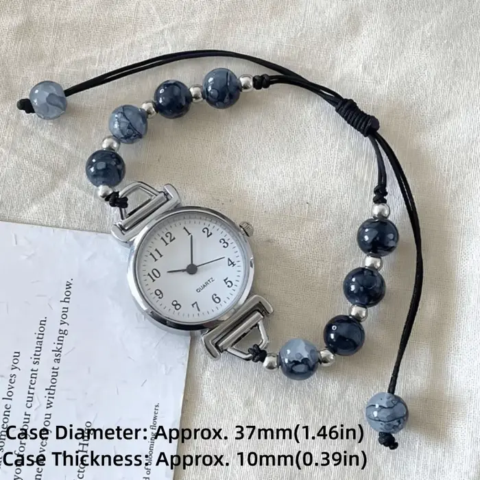 Montre-bracelet perlée élégante avec pendentif pour femmes, bracelet réglable, mouvement à quartz, style simple pour occasions spéciales