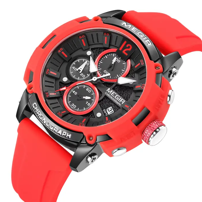 Montre chronographe analogique à quartz Megir 2208 avec date