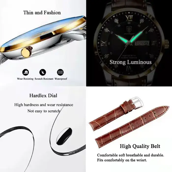 POEDAGAR marque de luxe hommes montres étanche lumineux en cuir Quartz homme montre-bracelet sport décontracté montre