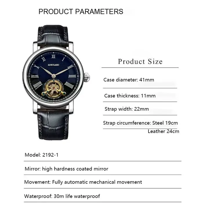 AOKULASIC Montre mécanique de luxe pour homme étanche automatique décontractée sport business tourbillon