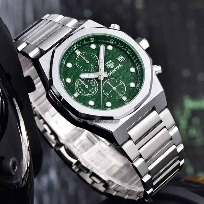 BENYAR Top marque 40mm hommes montre classique de luxe montres à Quartz multi fonctionnel chronographe en acier