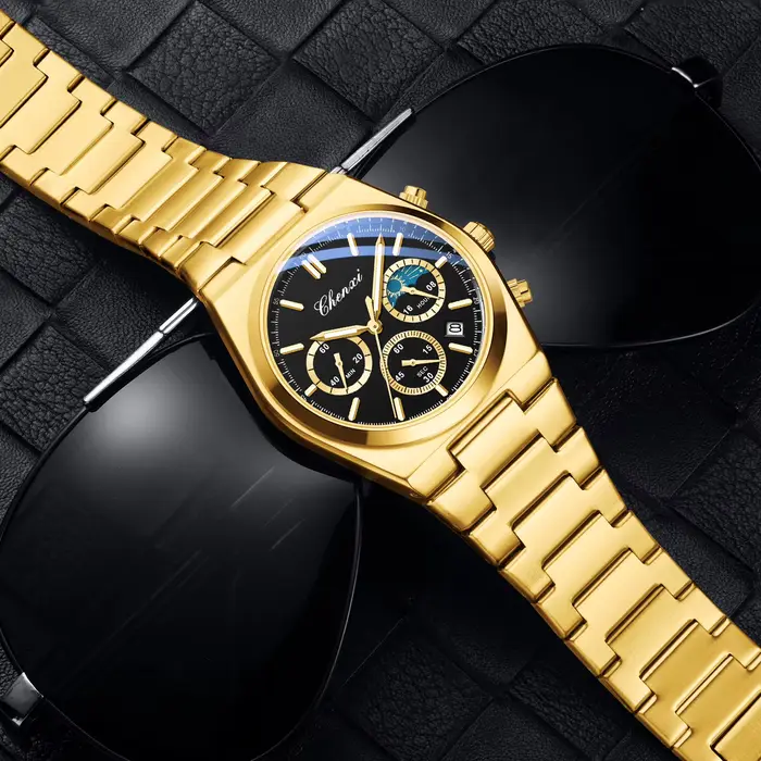 CHENXI Original montres de luxe pour homme multifonctionnel chronographe Date Quartz hommes horloge affaires en acier inoxydable montre en or