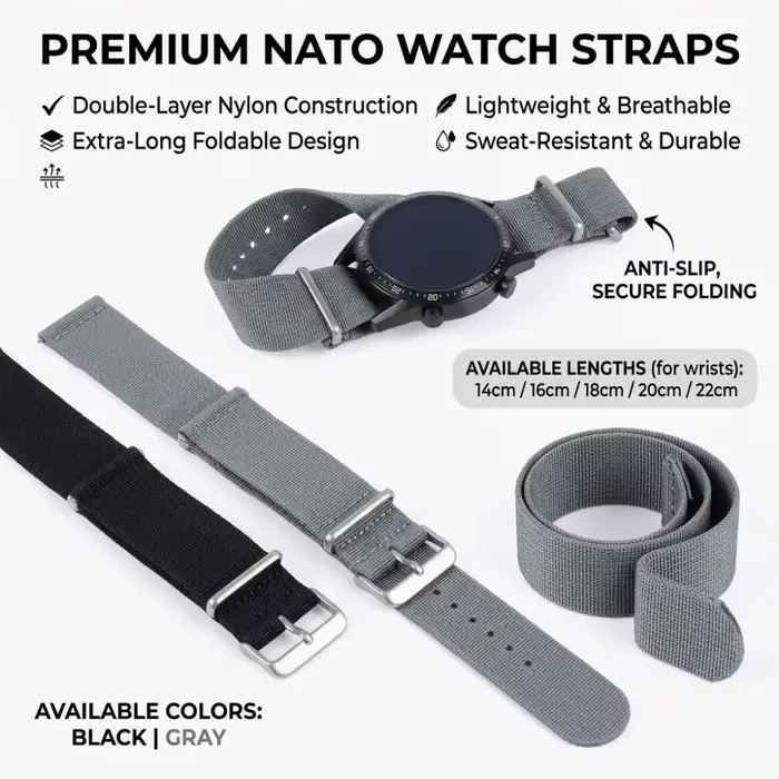 Bracelet de montre NATO 14/16/18/20/22mm