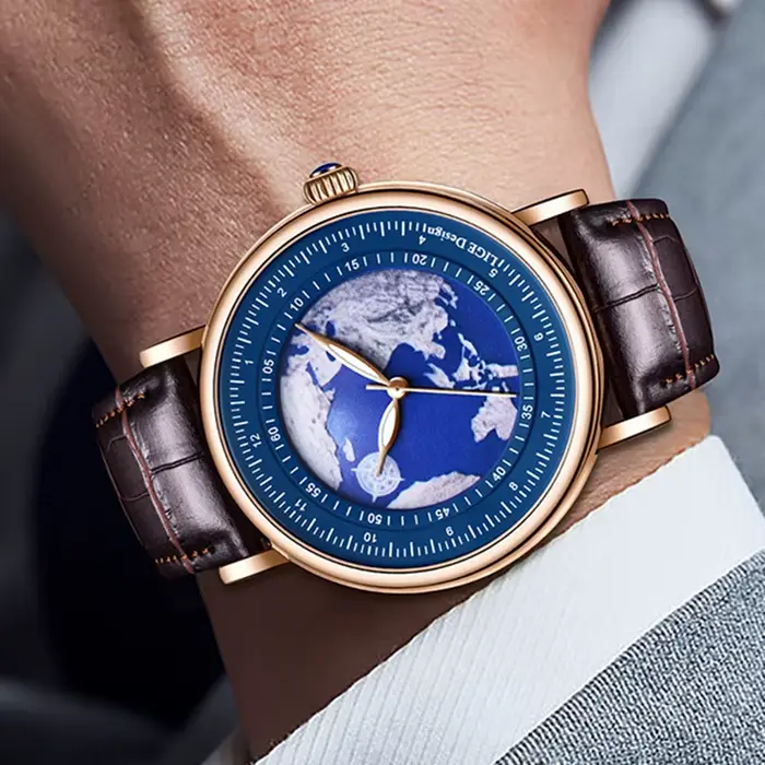 LIGETop-Montre-bracelet à quartz en cuir pour homme