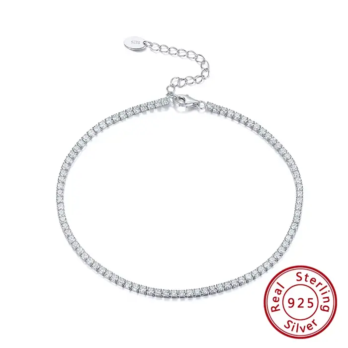 ORSA JEWELS Chaîne de cheville réglable en argent S925 de 2 mm, style tennis, vintage, pour l'été et