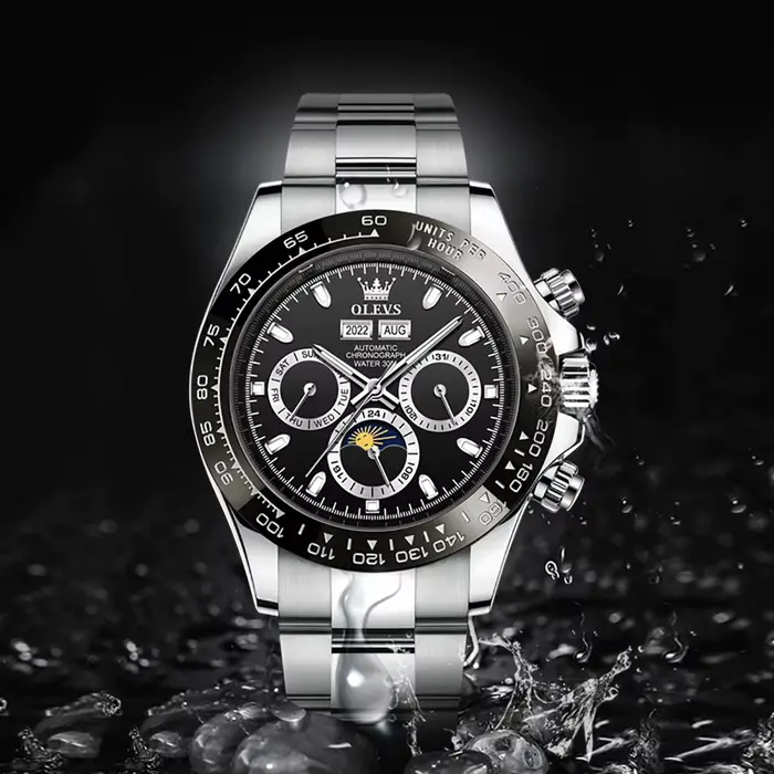OLEVS 6654 montre pour hommes mode chronographe automatique mécanique montre-bracelet étanche fonction lumineuse