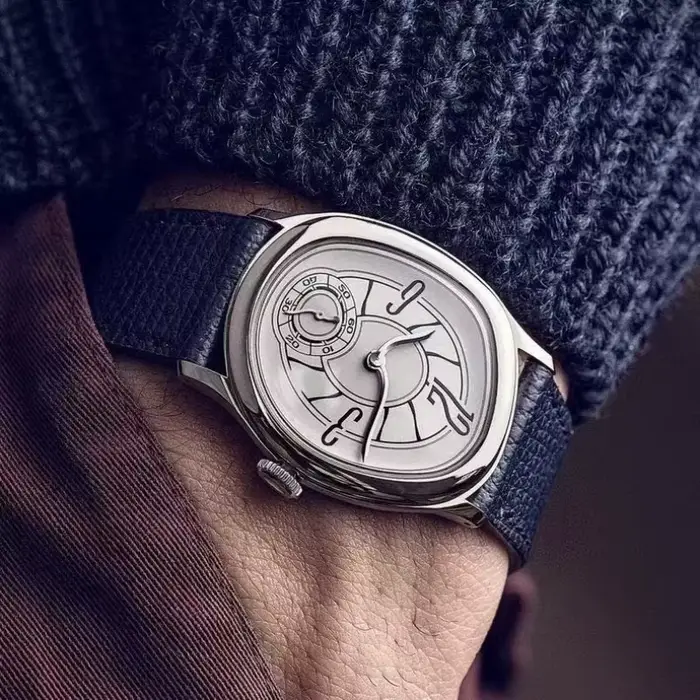 Montre STARPERISH en acier inoxydable avec bracelet en cuir pour homme et femme forme irrégulière cadran torsadé quartz multifonctionnels occasions spéciales