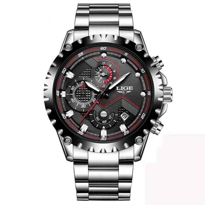 LIGE mode luxe homme montre marque affaires en acier inoxydable bande étanche montres à Quartz pour