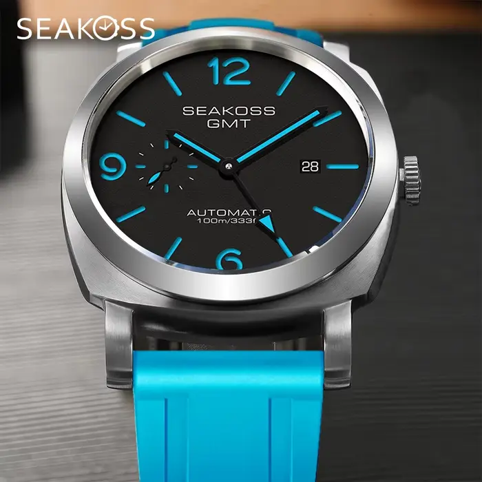 SEAKOSS GMT Super lumineux plongée automatique montre mécanique hommes 10ATM 1963 mouette st2557 mouvement calendrier saphir montre-bracelet