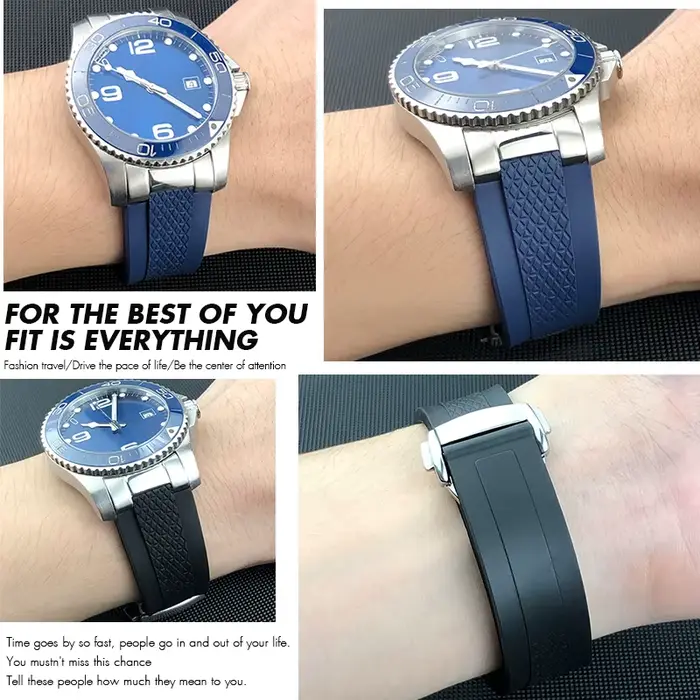 Bracelet de montre convexe en caoutchouc fluoré FKM souple