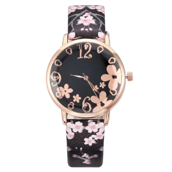 Fleurs colorées montres pour femmes ceinture imprimée