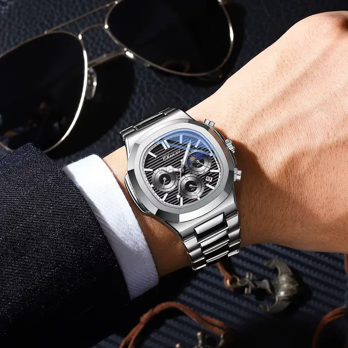 Montre à quartz étanche en acier inoxydable pour homme
