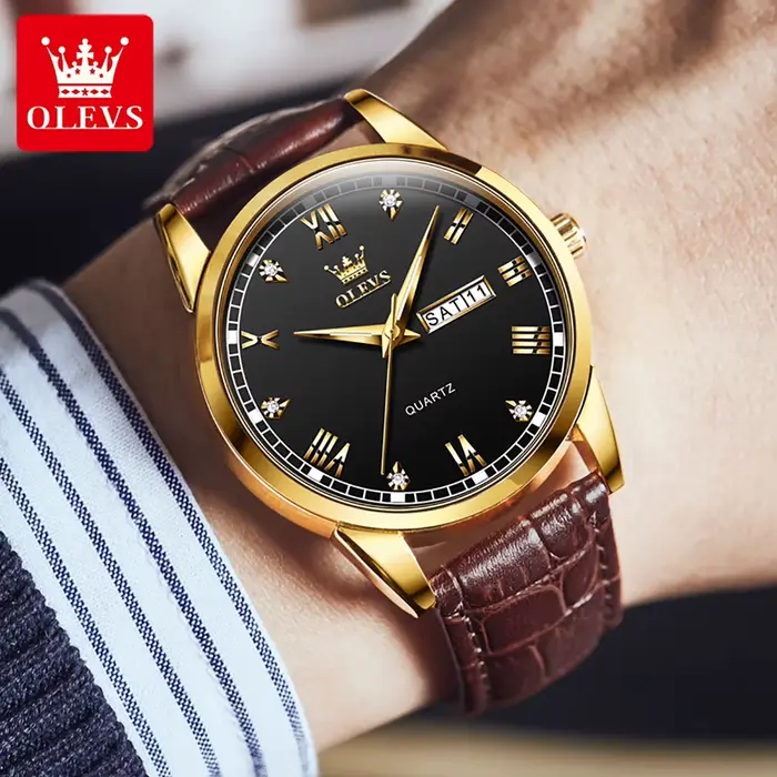 Montre-bracelet homme OLEVS 6896 quartz élégante en acier inoxydable avec chiffres romains et cadran rond style moderne pour usage casual