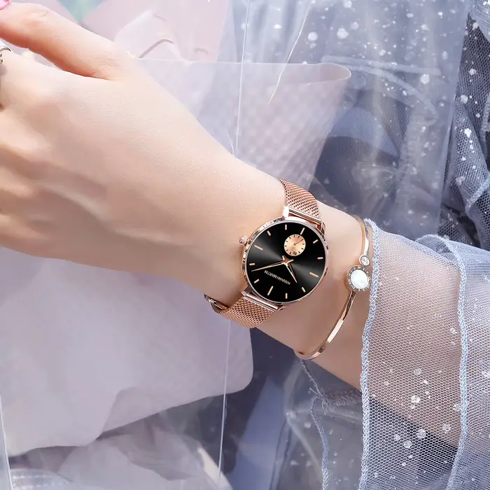 HANNAH MARTIN marque femmes montre cadran en or Rose 33mm bracelet en maille d'acier inoxydable décontracté mode