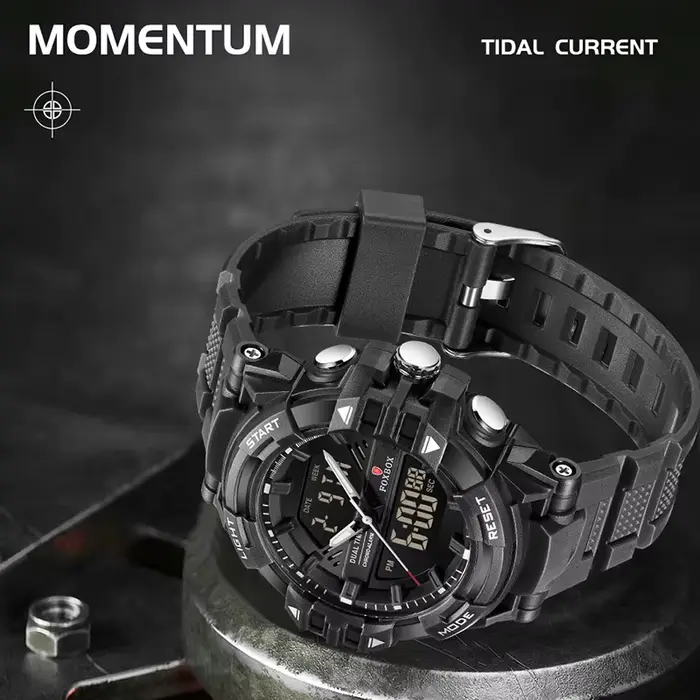 Montre électronique extérieure homme mode sport décontracté affichage double heure en silicone étanche 5 bars alarme chronographe