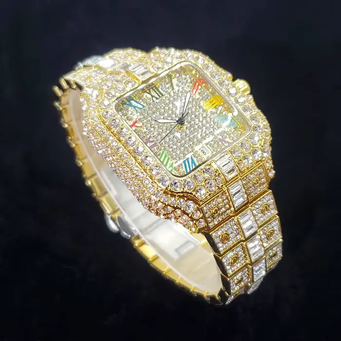 Offre spéciale montre en diamant pour hommes Top marque de luxe montre-bracelet de glace mode en acier inoxydable étanche montres à Quartz livraison directe
