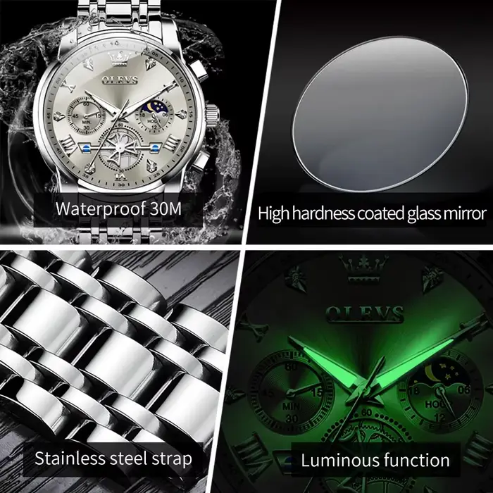 OLEVS 2856 homme montre 24 heures Phase de lune chronographe étanche lumineux multifonction Original luxe Quartz montre-bracelet pour hommes