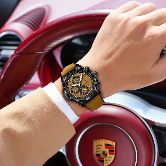 Montre-bracelet POEDAGAR vendange quartz résistante à l'eau avec fonction chronographe et mains lumineuses pour hommes d'affaires et occasions spéciales