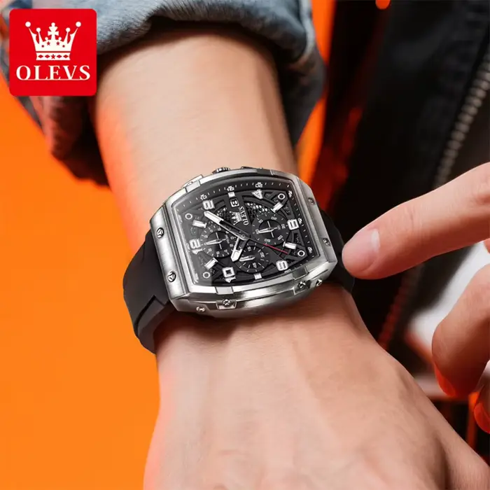 OLEVS hommes montres 2976 luxe mode Tonneau montre à Quartz pour homme marque originale mouvement bracelet en Silicone chronographe étanche