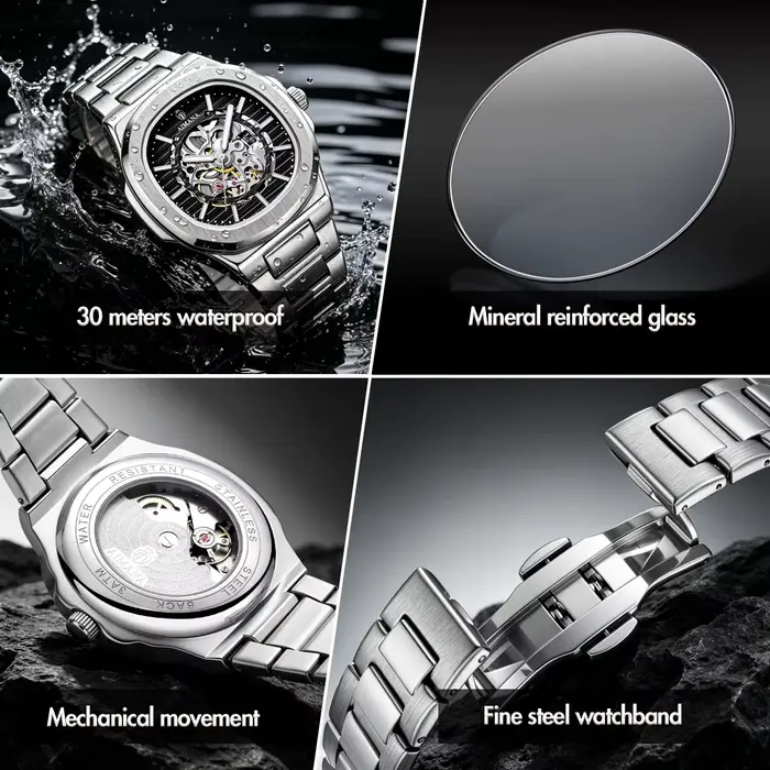 Montre mécanique squelette de style Nautilus pour homme AIMANA