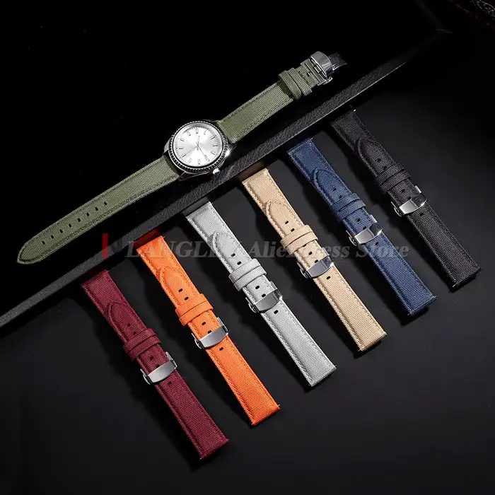 Bracelet de montre en tissu voile 20mm 22mm pour Omega pour Seiko Business boucle papillon en Nylon étanche hommes
