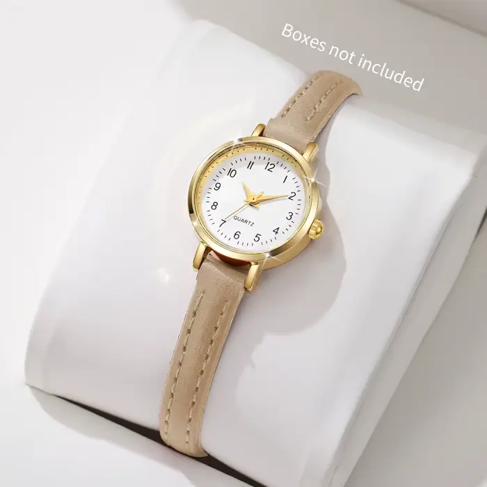 Petite montre ronde dorée délicate de style rétro avec chiffres romains et bracelet en cuir souple p