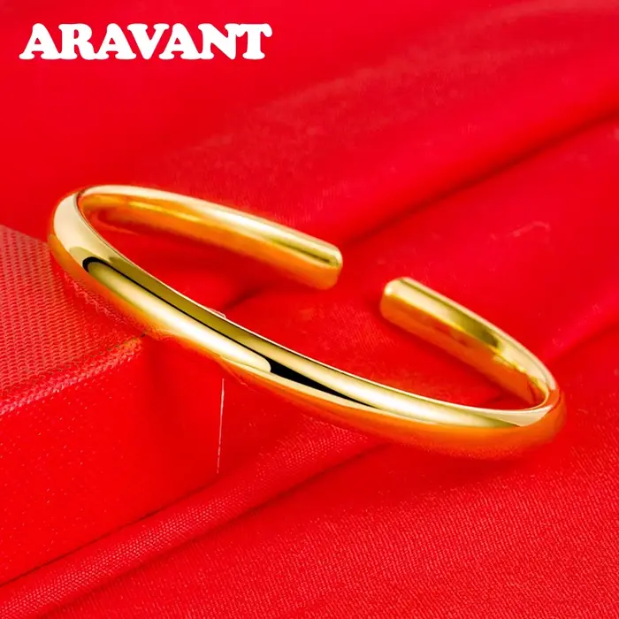 Aravant 925 argent 18K or 6MM manchette ouverte lisse Bracelet