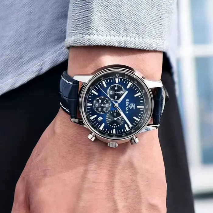 Montre BENYAR 5213 Quartz Luxe Chronographe Élégante Homme Femme Occasions Spéciales Blanc Brun Rose Noir