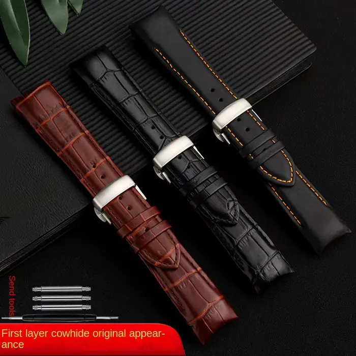 Bracelet de montre en cuir véritable pour homme
