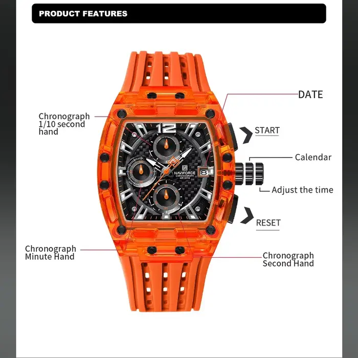 NAVIFORCE NF7105 montres pour hommes montre à Quartz de marque supérieure homme Chronos en Silicone montres-bracelets Tonneau multifonctions colorées