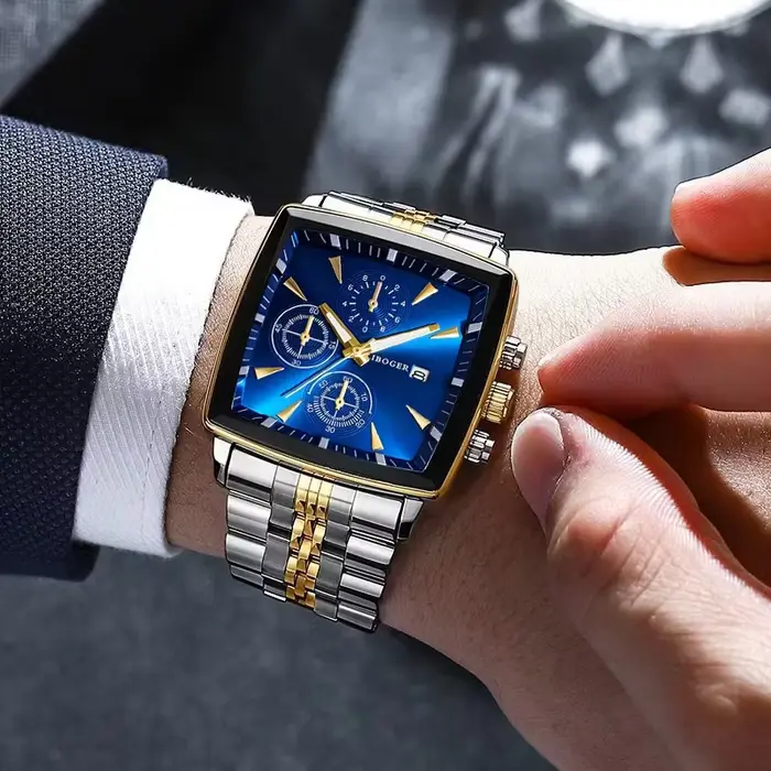 Montre-bracelet à Quartz homme cadran carré luxe acier inoxydable occasion spéciale affaires mode élégante