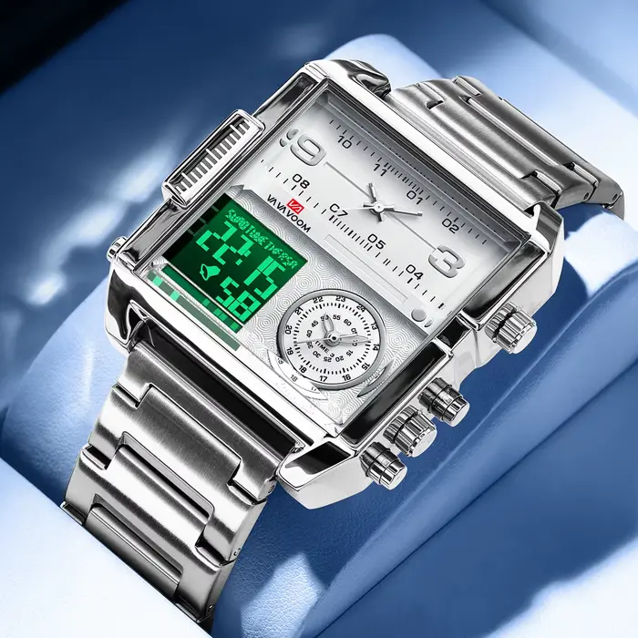 2025 nouveaux hommes montre LED mode carré créatif mouvement à Quartz noir en acier inoxydable étanche chronométrage
