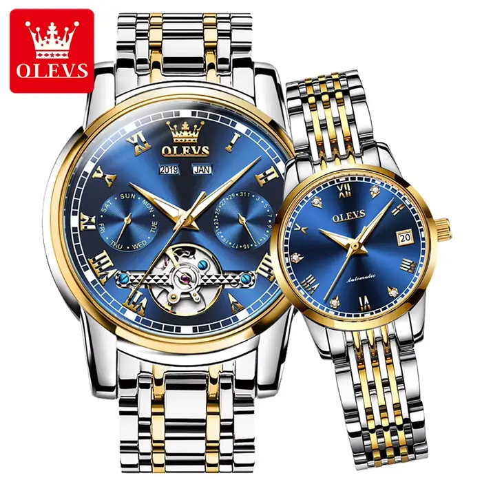 Ensemble de montres OLEVS automatiques pour couple homme et femme résistante à l'eau et à l'usure style mode et casual pour différentes occasions spéciales