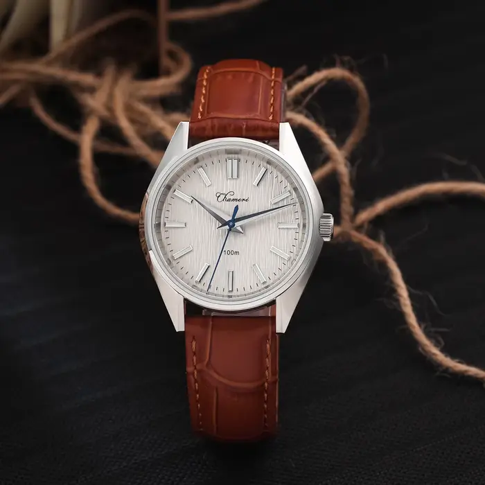 Chameri 37Mm montres Vintage Gs04 montre à Quartz VH31 mouvement saphir cristal cuir 100M étanche homme d'affaires