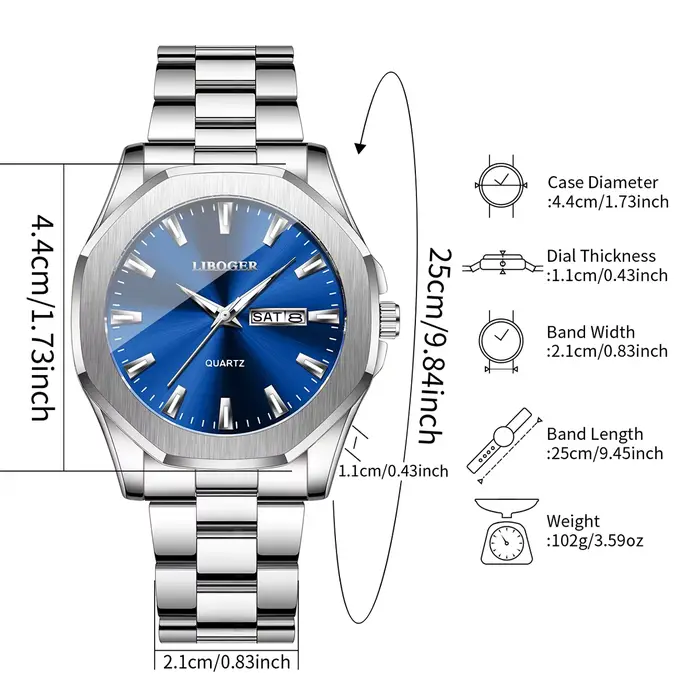 Montre de luxe pour hommes, cadran bleu, en acier inoxydable, calendrier, montre-bracelet à Quartz, horloge d'affaires pour hommes (sans boîte)