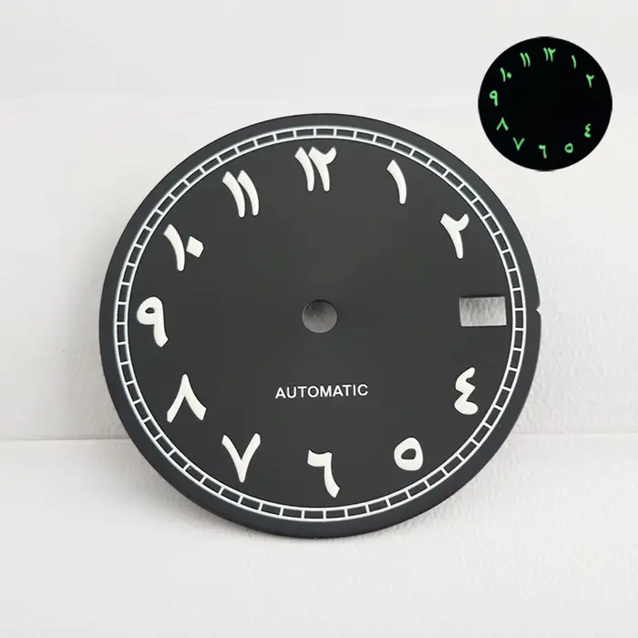 Montre pour hommes, cadran numérique arabe NH35, cadran vert lumineux de 28.5mm pour NH35 NH36, mouvement mécanique automatique, accessoires de montre