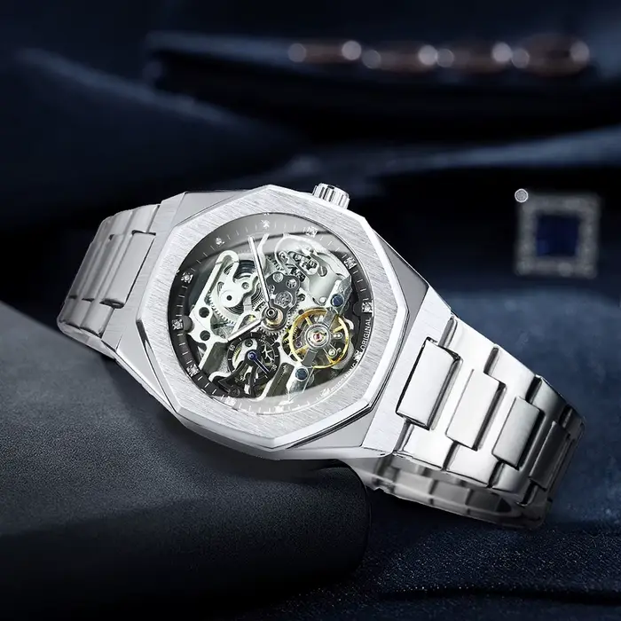 Forsining Tourbillon squelette montre mécanique pour hommes aiguilles lumineuses bracelet en acier inoxydable mode affaires montres automatiques