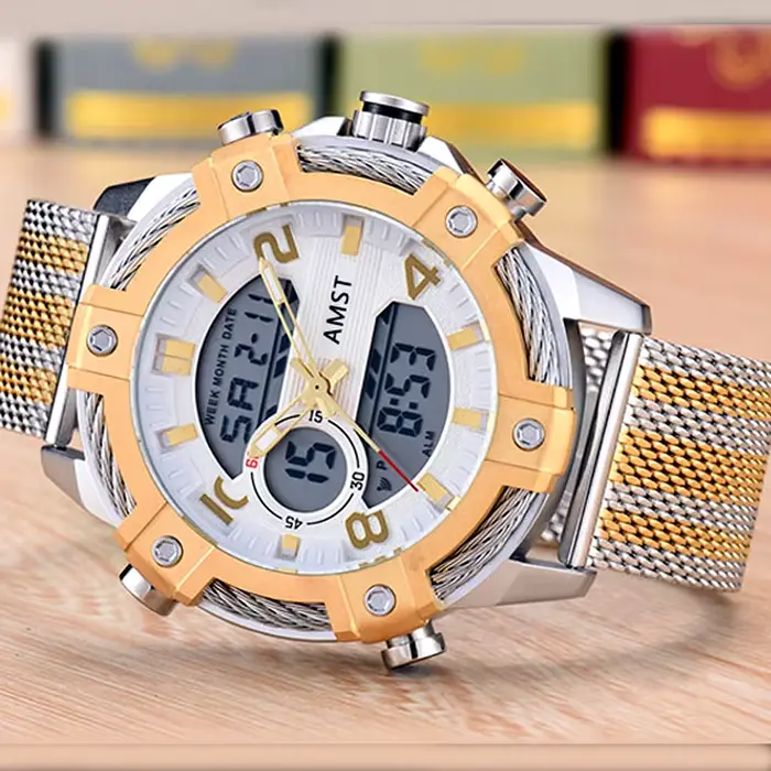 Montre-bracelet de sport étanche double affichage analogique-digital avec chronographe pour homme occasions spéciales et voyages